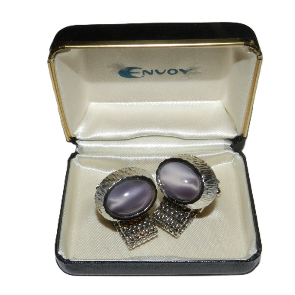 Vintage Envoy Blue Stone Cufflinks With Box Mens Jewelry Accessory